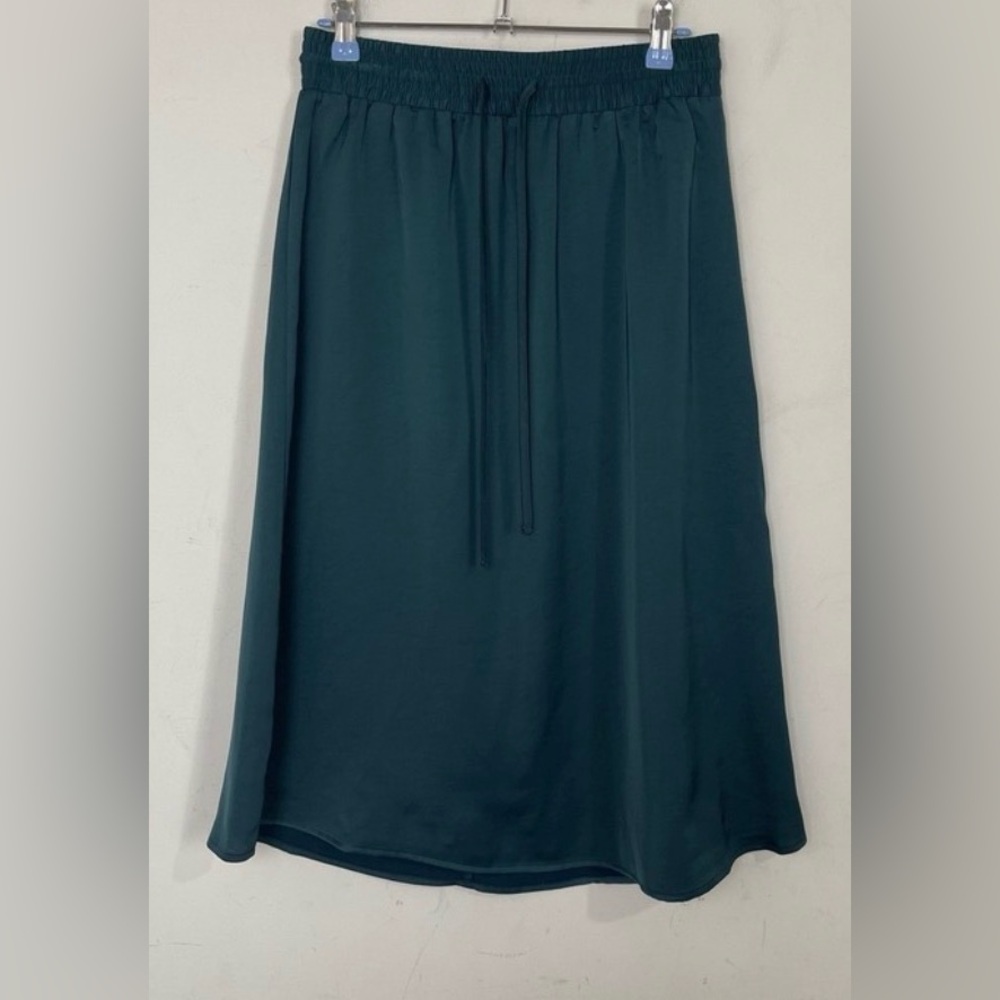 A New Day Teal Green Midi Satin Drawstring Skirt Small